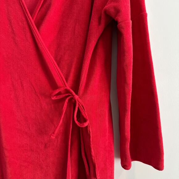 CuddleDown Tie Close Red Robe Size Small Long Sleeve French Terry Cotton Lounge - Picture 4 of 6